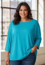 Shirt Mery lang met lange mouw turquoise