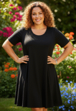 TUNIEK JILL A-LIJN LANG MET KORTE MOUW ZWART