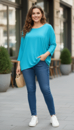 Shirt Mery lang met lange mouw turquoise - Afbeelding 2