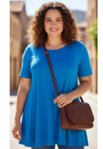 ZAZOU A-LIJN SHIRT KORTE MOUW D.TURQUOISE