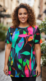 ZAZOU A-LIJN SHIRT KORTE MOUW BLAD