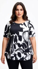 A-LIJN SHIRT KORTE MOUW ZWART-WIT