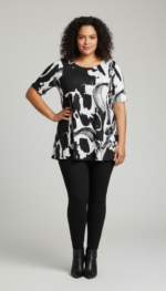 A-LIJN SHIRT KORTE MOUW ZWART-WIT - Afbeelding 2