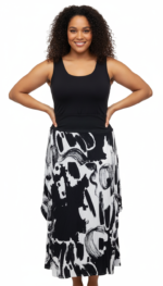 ROK ZWART/WIT MET PLOOIEN - Afbeelding 2