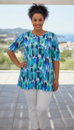 A-LIJN SHIRT KORTE MOUW NOVA blue biologische katoen - Afbeelding 2