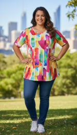 A-LIJN SHIRT KORTE MOUW NOVA brushstrokes biologische katoen - Afbeelding 4