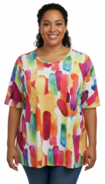 A-LIJN SHIRT KORTE MOUW NOVA brushstrokes biologische katoen - Afbeelding 3