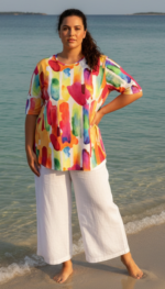 A-LIJN SHIRT KORTE MOUW NOVA brushstrokes biologische katoen - Afbeelding 2