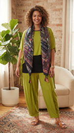 OLIVEGREEN TOP MET LIA BROEK HEMD EN SJAAL - Afbeelding 2