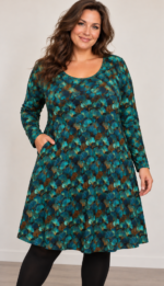 TUNIEK LOIS LANGE MOUW petrol blauw
